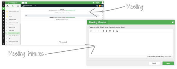 qmsWrapper Team Messaging – save chat as meeting with agenda and meeting minutes for compliance